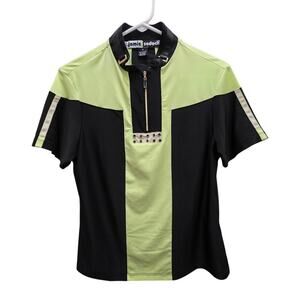 Jamie Sadock Green & Black Golf Tennis Women's Medium Short Sleeve Zipper Shirt